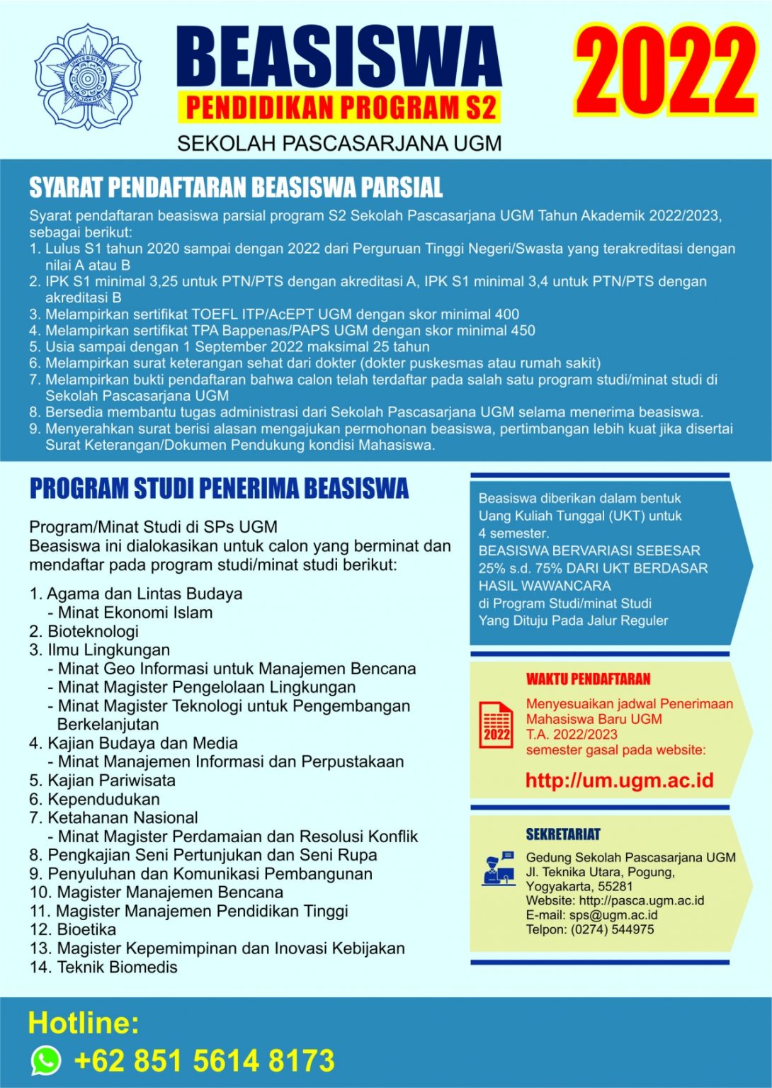 Beasiswa S2 Sekolah Pascasarjana UGM TA 2022/2023 – Program Studi ...